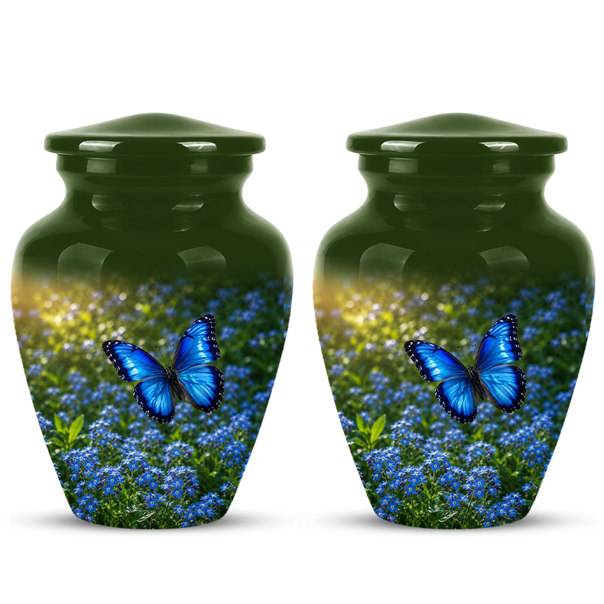 Blue Flying Butterfly Themed Urn - Majestic Butterfly Urns For Ashes