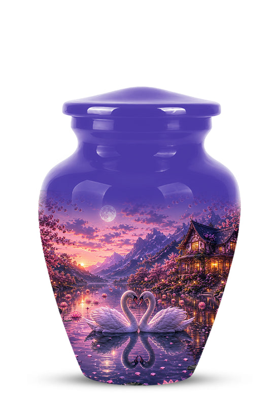 Couple Swan Cremation Urn - Purple Memorial Urns For Loved Ones Ashes