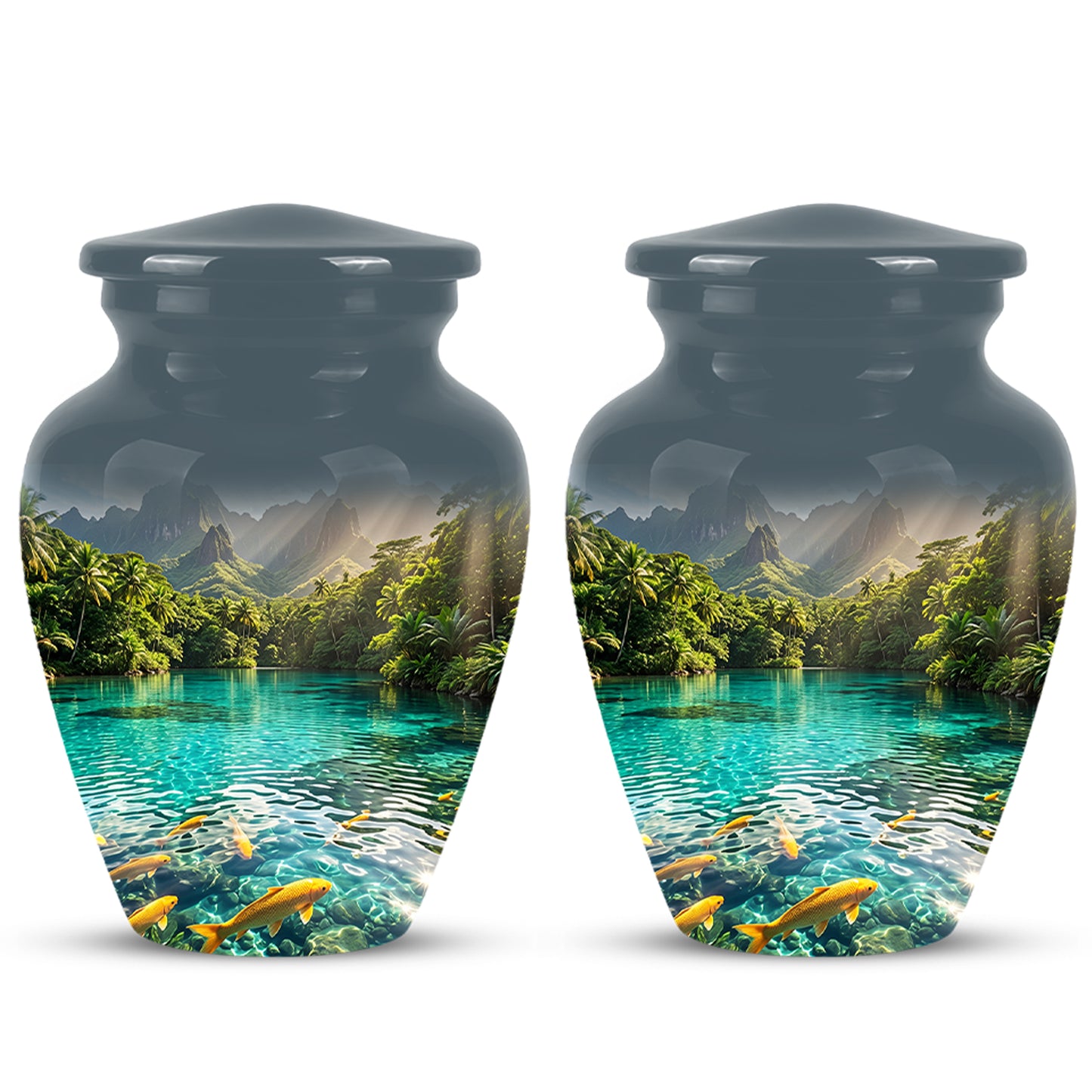 Koi Fish Themed Urn - Handcrafted Memorial Eternal Rest Urn For Ashes