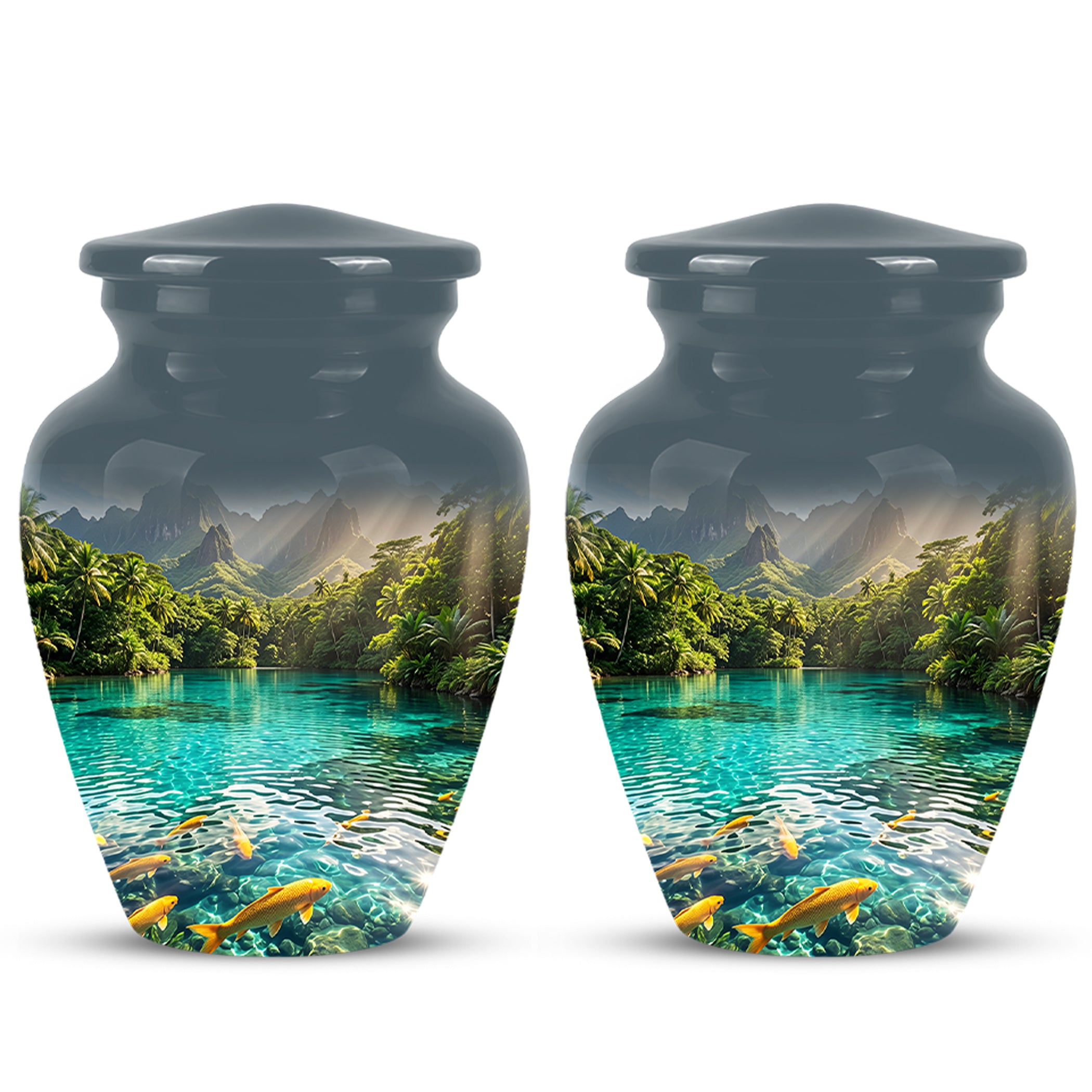 Koi Fish Themed Urn - Handcrafted Memorial Eternal Rest Urn For Ashes