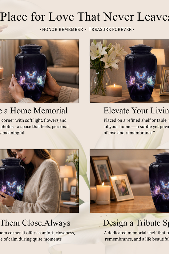Flying Butterfly Urns For Mom Ashes - Handcrafted Black Cremation Urns