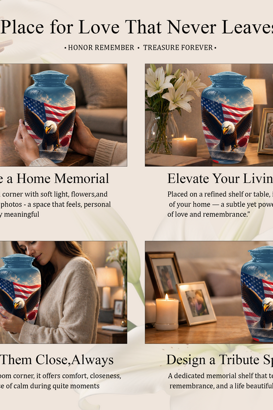 Flying Eagle With American Flag Urn - Patriotic Funeral Memorial Urns