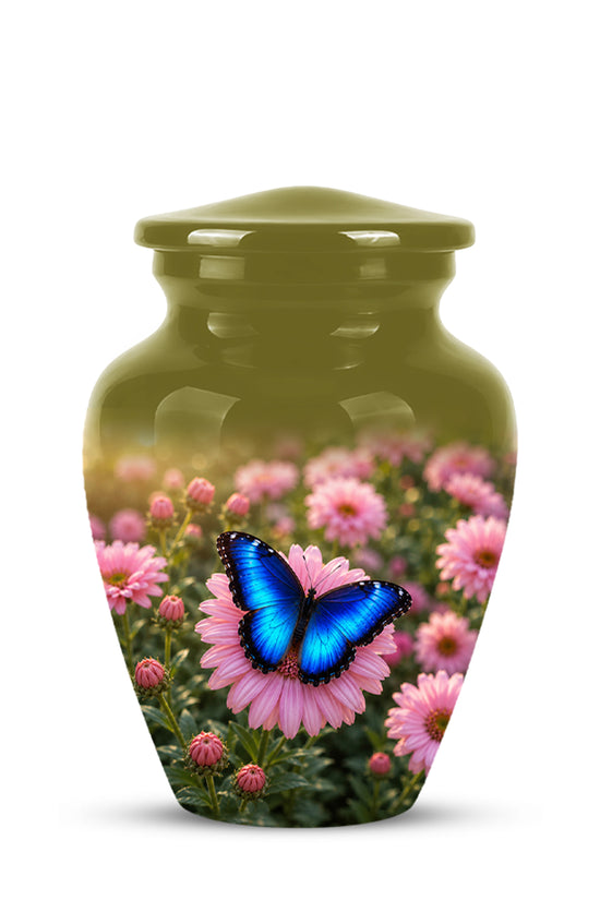 Personalized Blue Butterfly Urn - Pink Flower Memorial Urns For Ashes