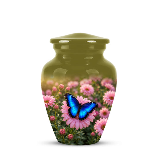 Personalized Blue Butterfly Urn - Pink Flower Memorial Urns For Ashes