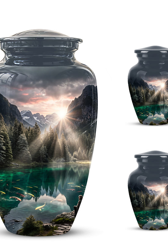 Mountain Lake Cremation Urn - Elegant Nature Urns For Human Ashes