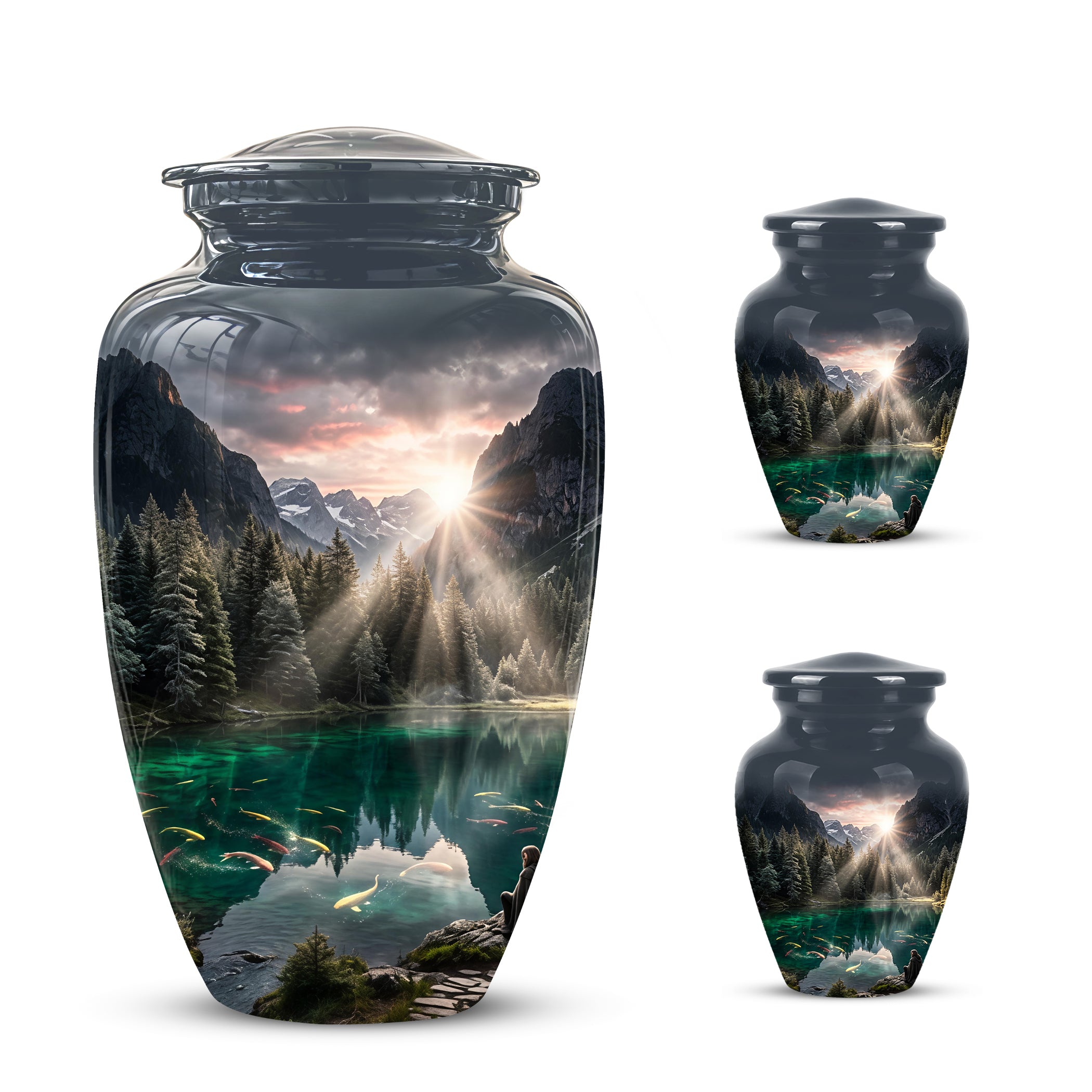 Mountain Lake Cremation Urn - Elegant Nature Urns For Human Ashes