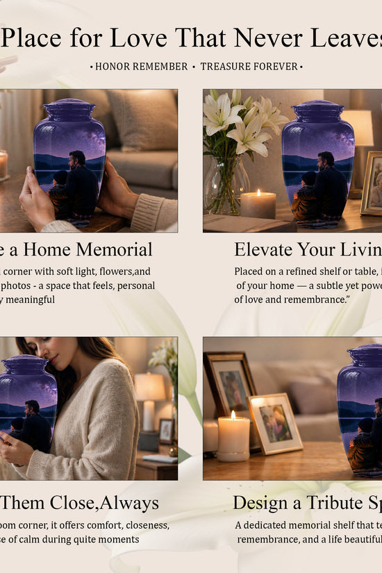 Father & Son Love Cremation Urn - Mountain Night Scenic Urns For Dad