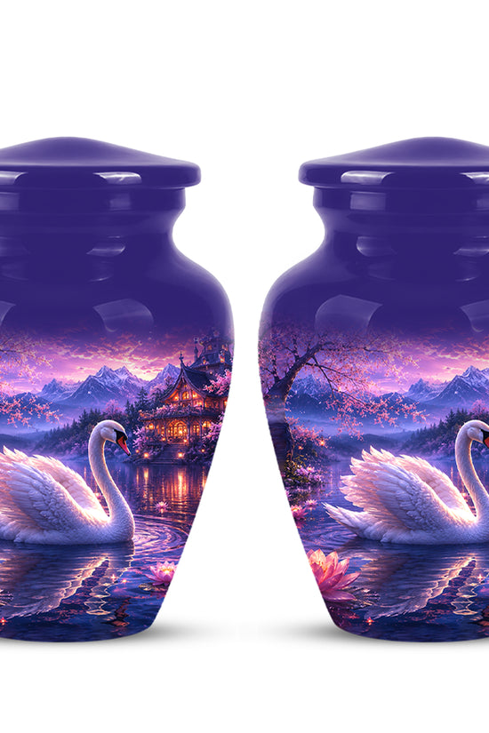 Swan & Cherry Blossom Serenade Urn - Beautiful Custom Urns For Ashes