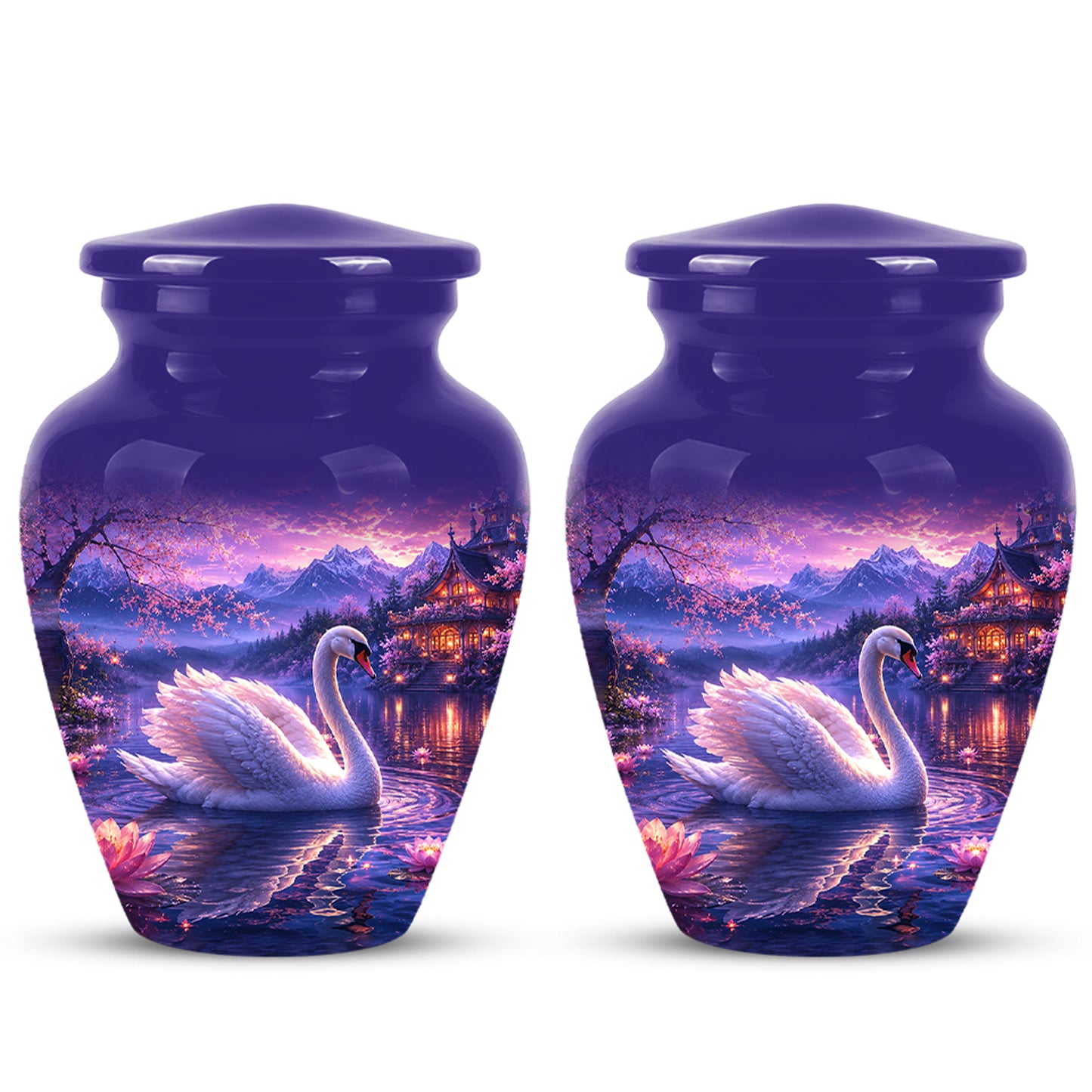 Swan & Cherry Blossom Serenade Urn - Beautiful Custom Urns For Ashes