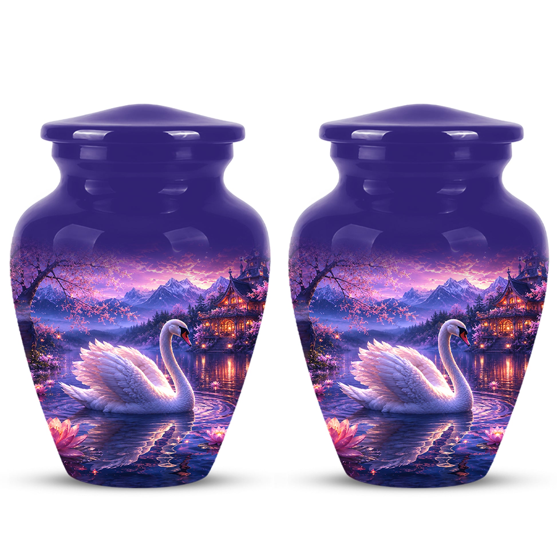 Swan & Cherry Blossom Serenade Urn - Beautiful Custom Urns For Ashes