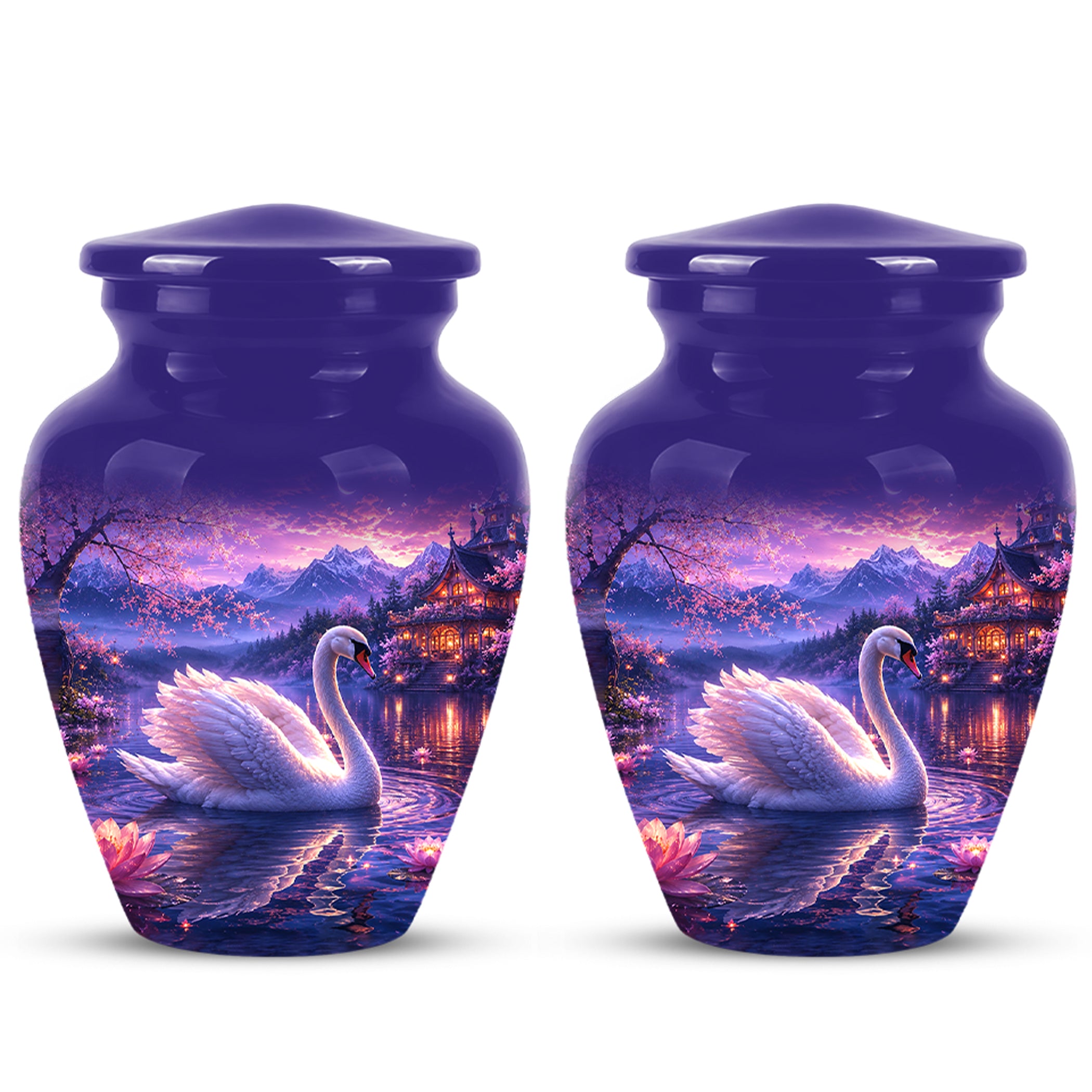 Swan & Cherry Blossom Serenade Urn - Beautiful Custom Urns For Ashes