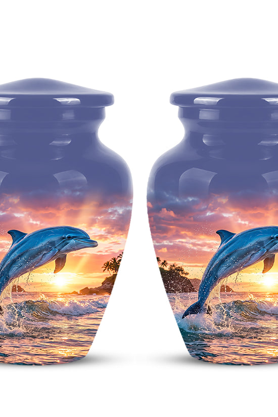 Blue Dolphin Themed Urn - Sunset Custom Funeral Urns For Human Ashes