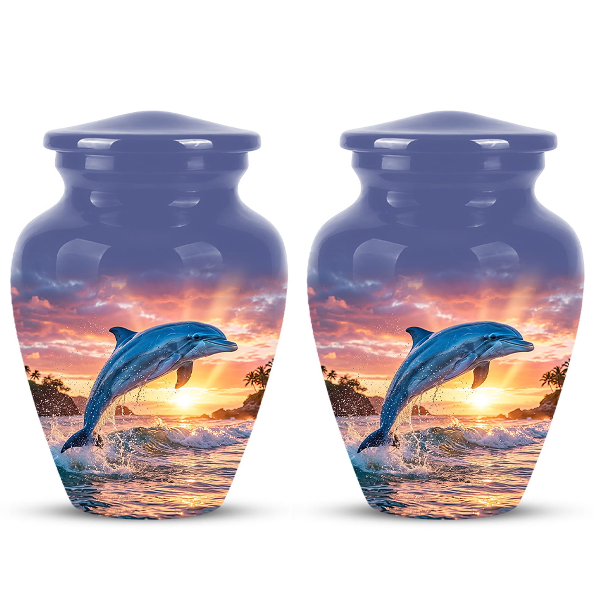 Blue Dolphin Themed Urn - Sunset Custom Funeral Urns For Human Ashes