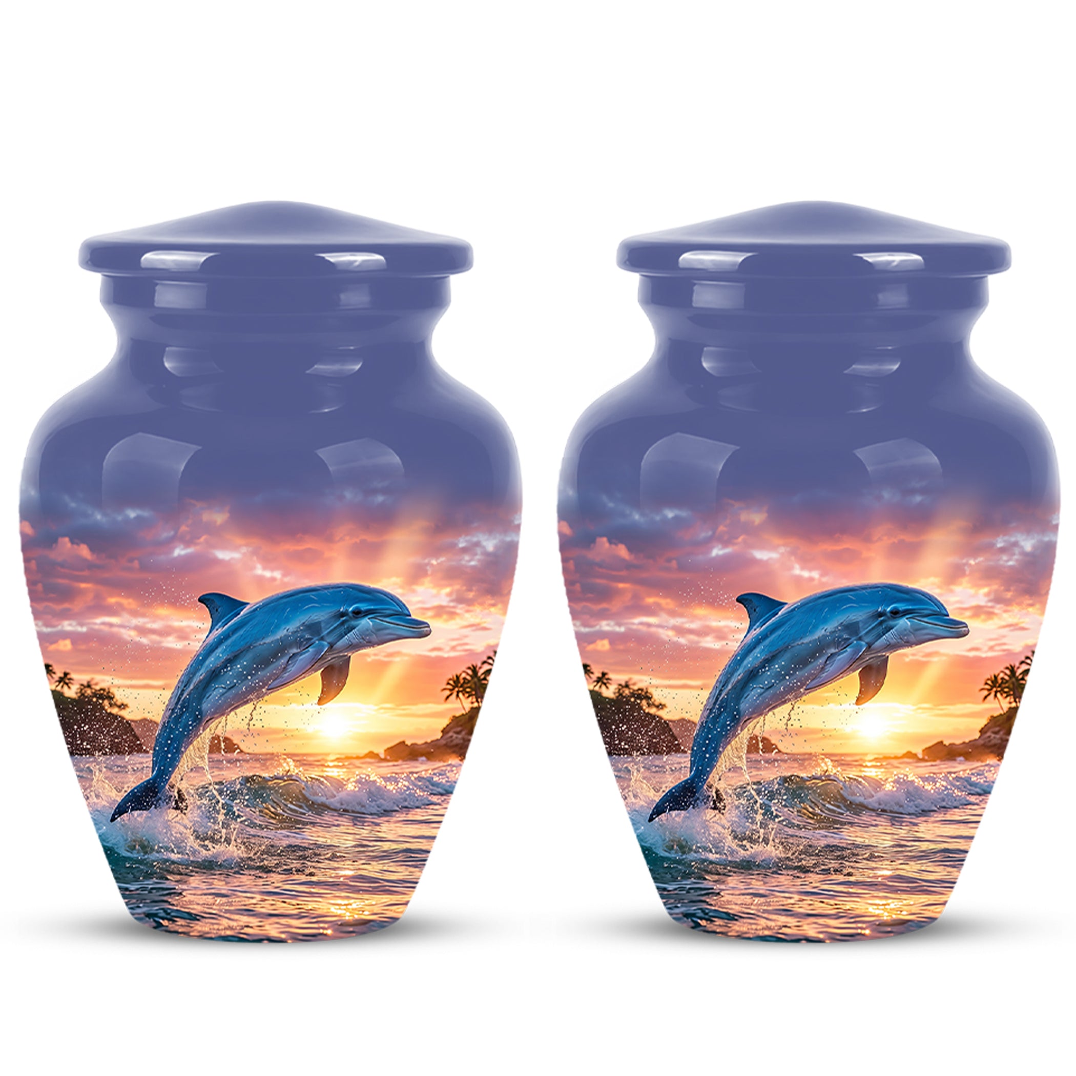 Blue Dolphin Themed Urn - Sunset Custom Funeral Urns For Human Ashes