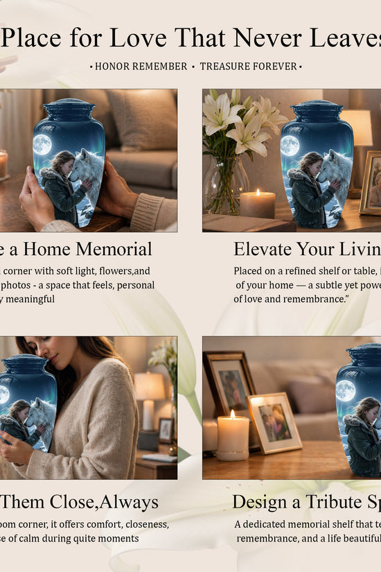 White Wolf Memorial Urn for Ashes - Custom Engraved Urns For Human