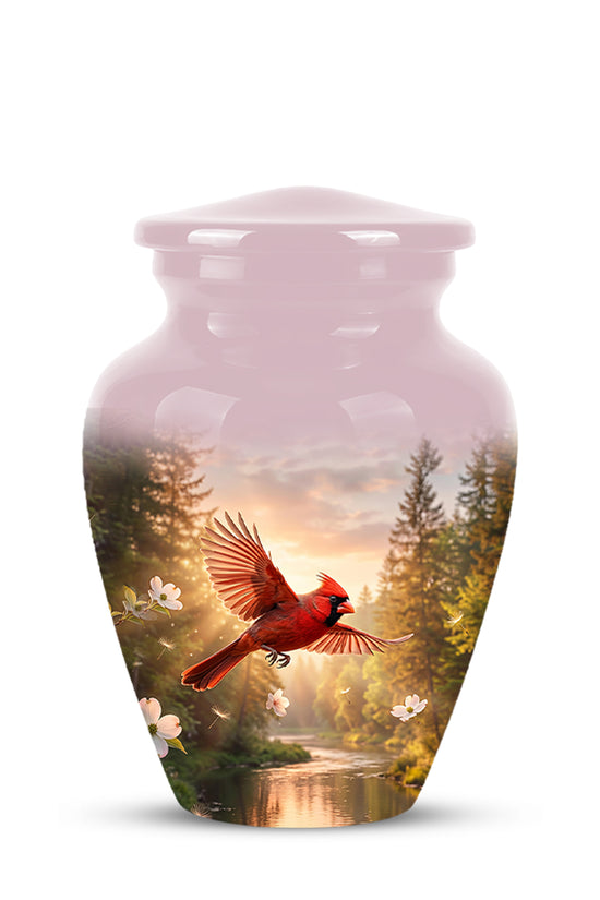 Red Flying Cardinal Bird - Personalized Memorial Urn For Human Ashes
