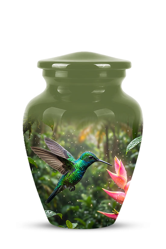 Celestial Flying Green Hummingbird Urn - Majestic Handcrafted Burial Urn