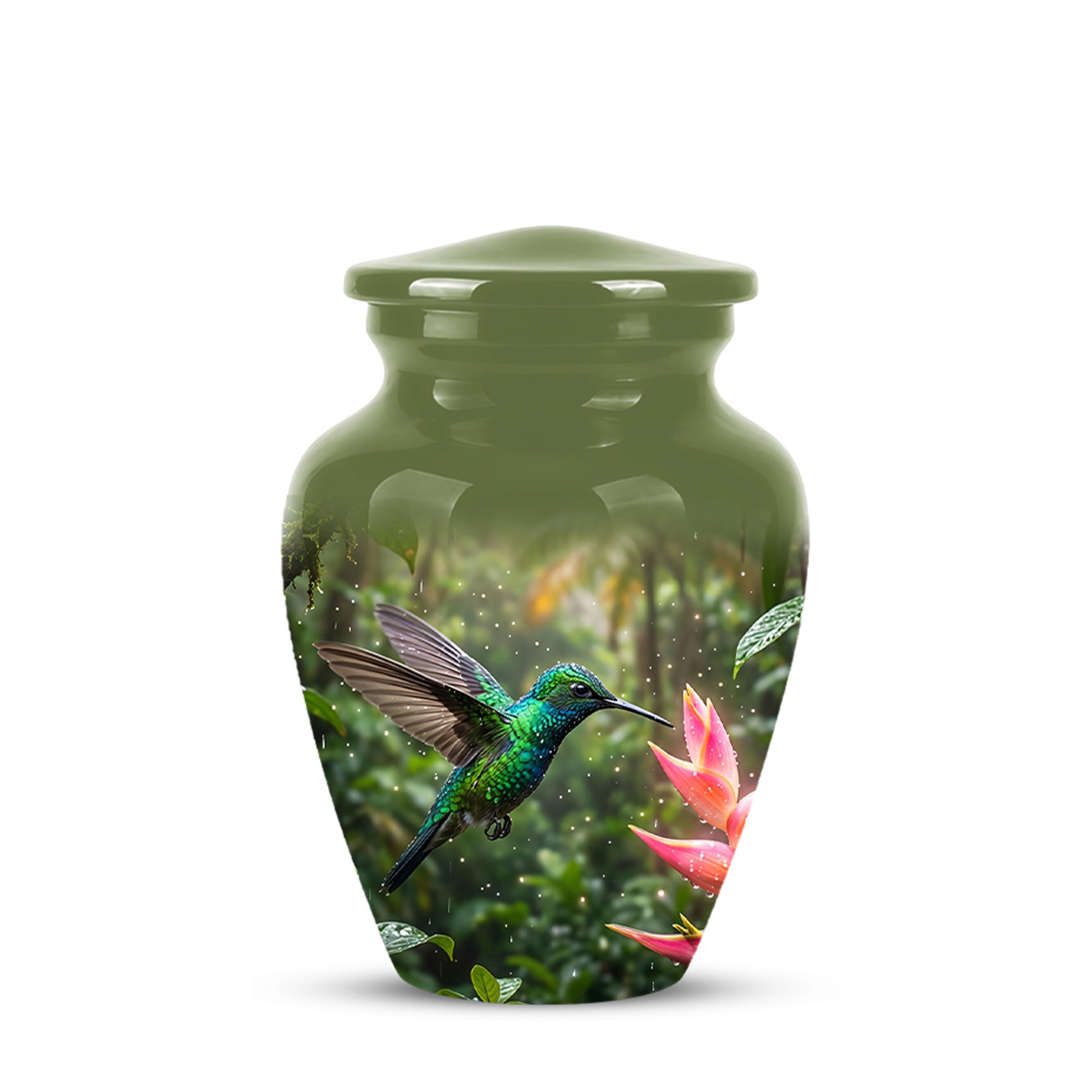 Celestial Flying Green Hummingbird Urn - Majestic Handcrafted Burial Urn