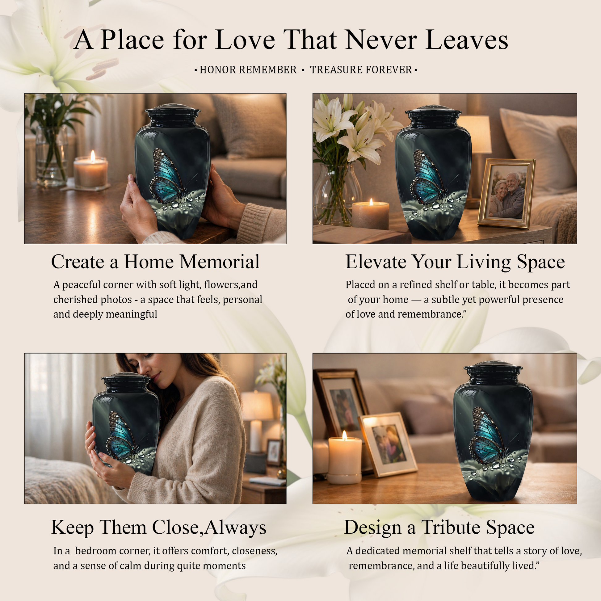 Blue Morpho Butterfly Cremation Urn - Beautiful Burial Urns For Mom Ashes