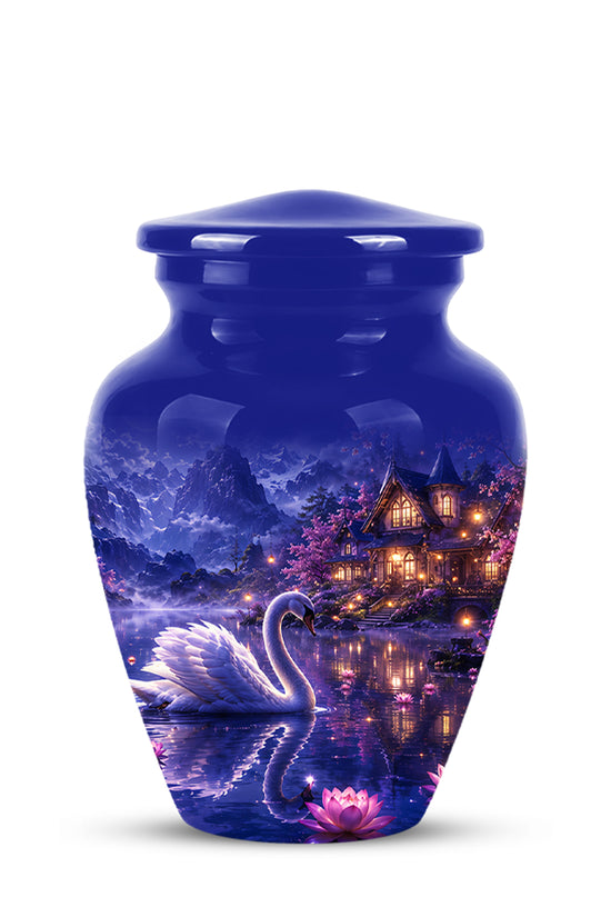 White Swan Cremation Urn - Night Landscape Funeral Urns For Human Ashes