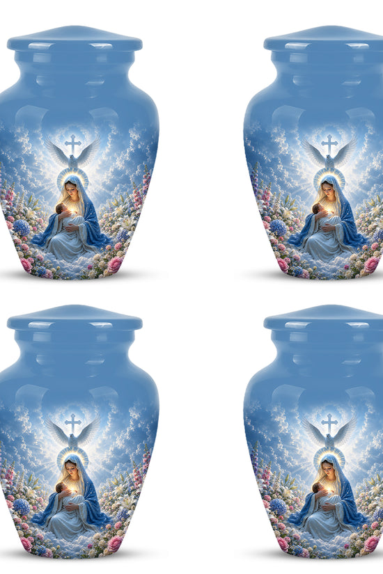 Angel Mom With Baby Jesus Urn - White Dove Funeral Urns For Mom Ashes