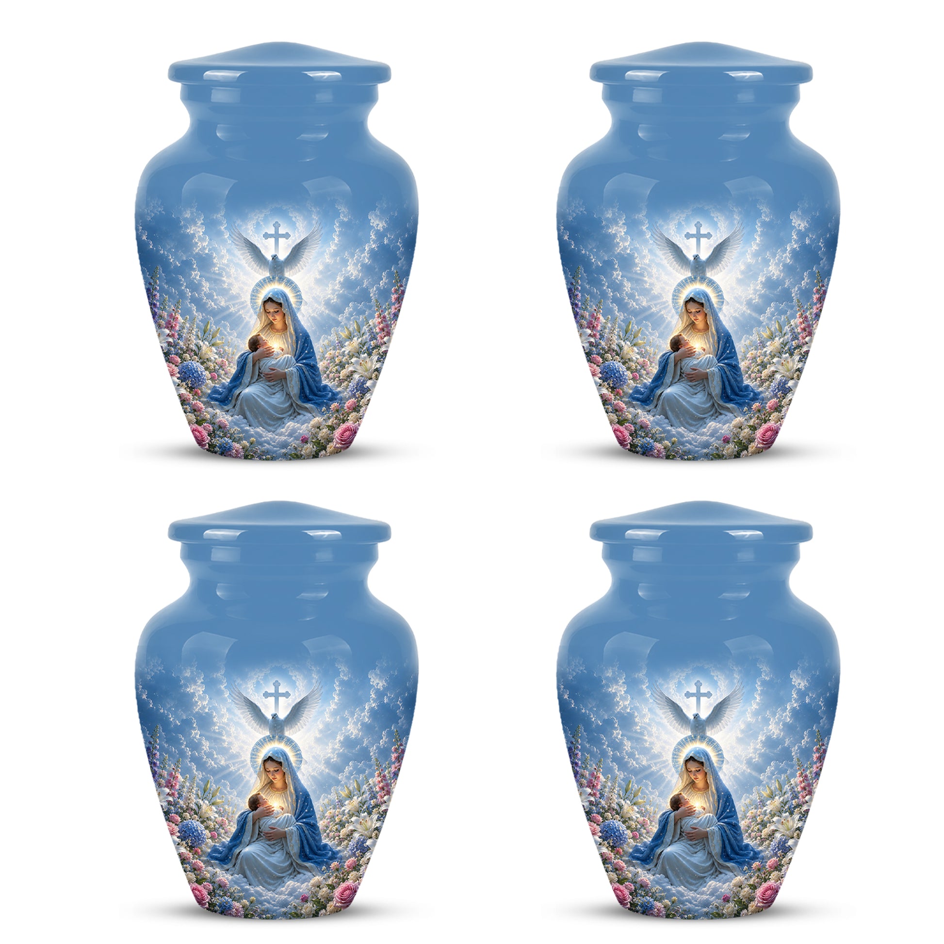 Angel Mom With Baby Jesus Urn - White Dove Funeral Urns For Mom Ashes
