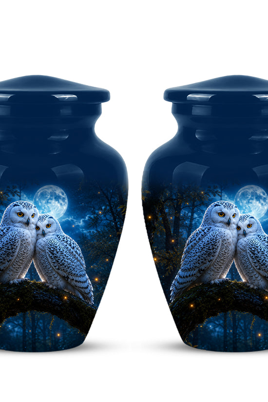 Snowy Owls Cremation Urn - Moonlight Owl Funeral Urns For Human Ashes
