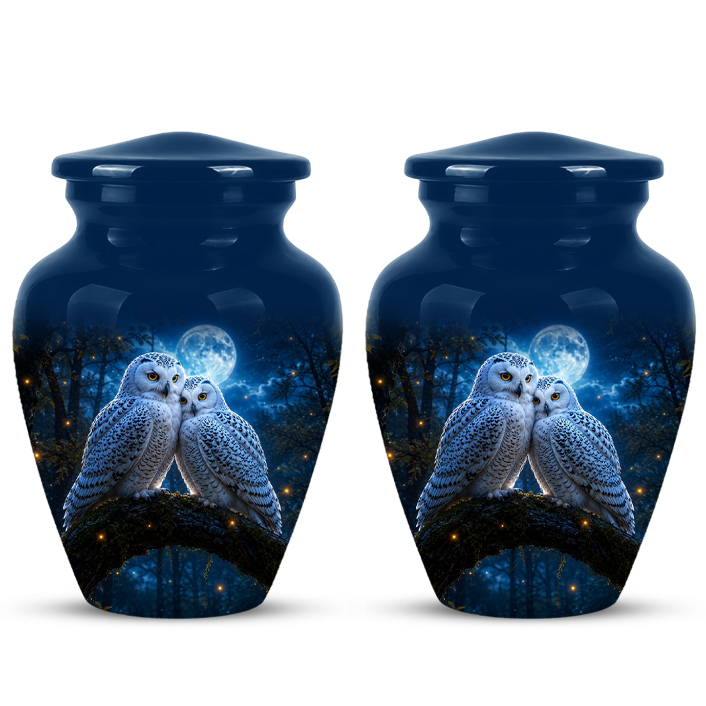 Snowy Owls Cremation Urn - Moonlight Owl Funeral Urns For Human Ashes