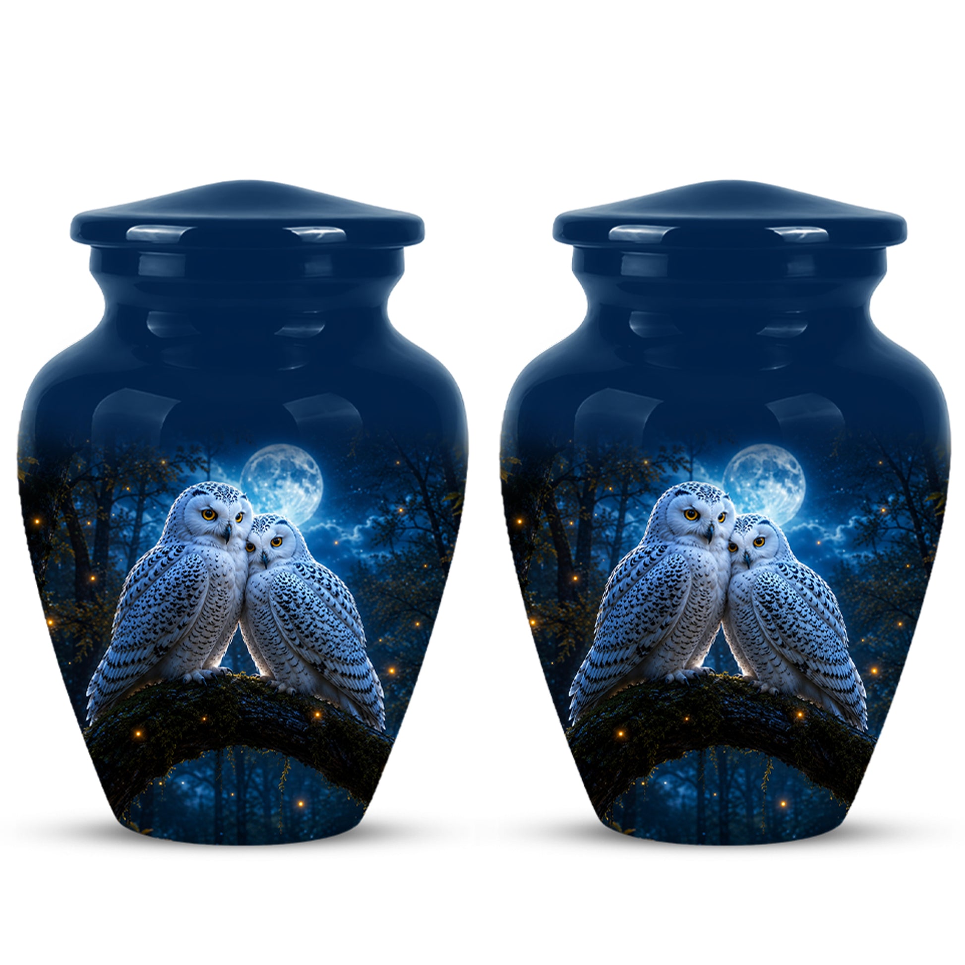 Snowy Owls Cremation Urn - Moonlight Owl Funeral Urns For Human Ashes