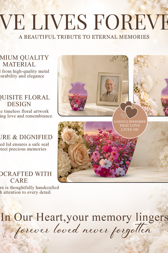 Flower Field Cremation Urn - Decorative Premium Funeral Urns On Sale