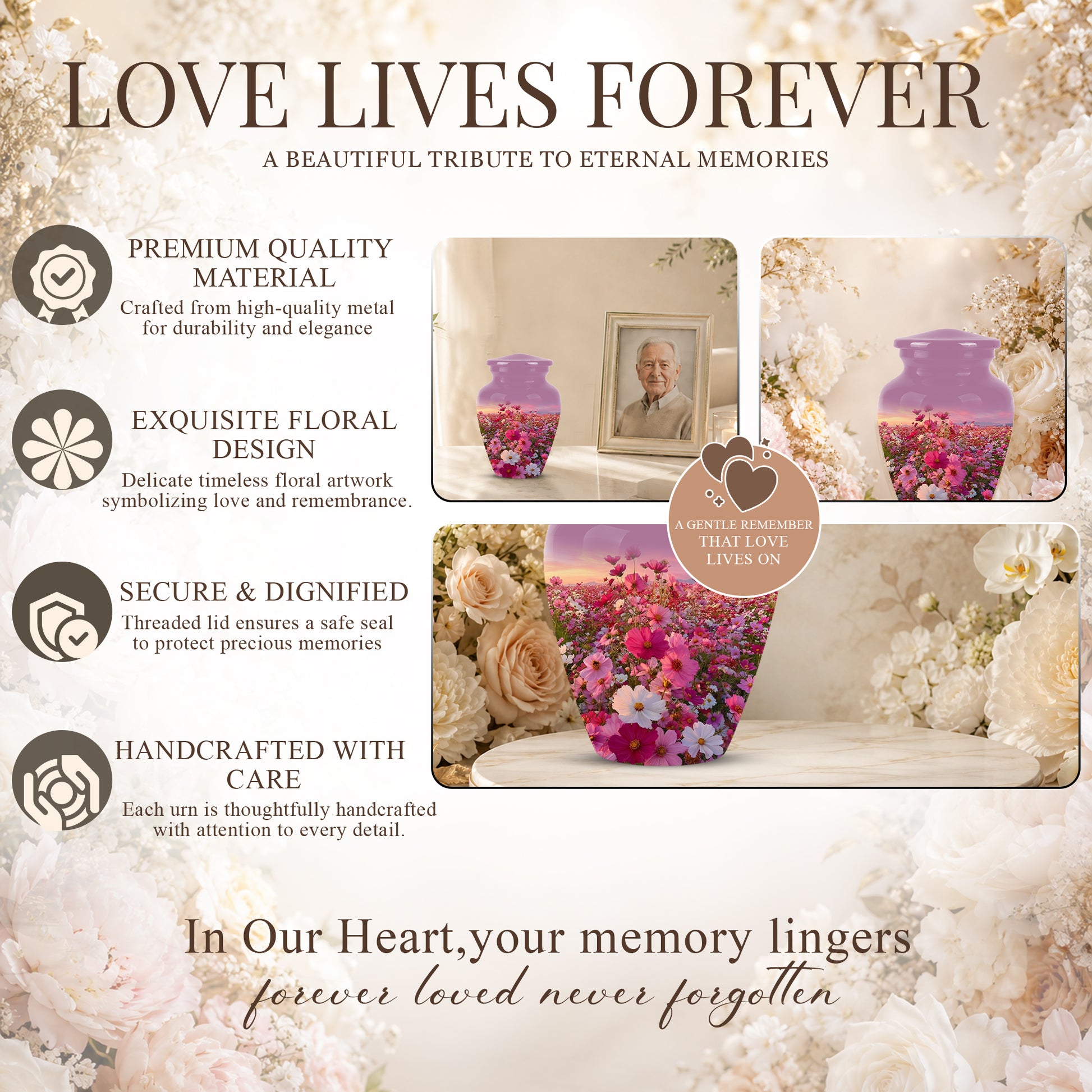 Flower Field Cremation Urn - Decorative Premium Funeral Urns On Sale