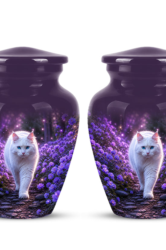 White Cat Cremation Urn - Personalized Burial Urns For Pet Ashes