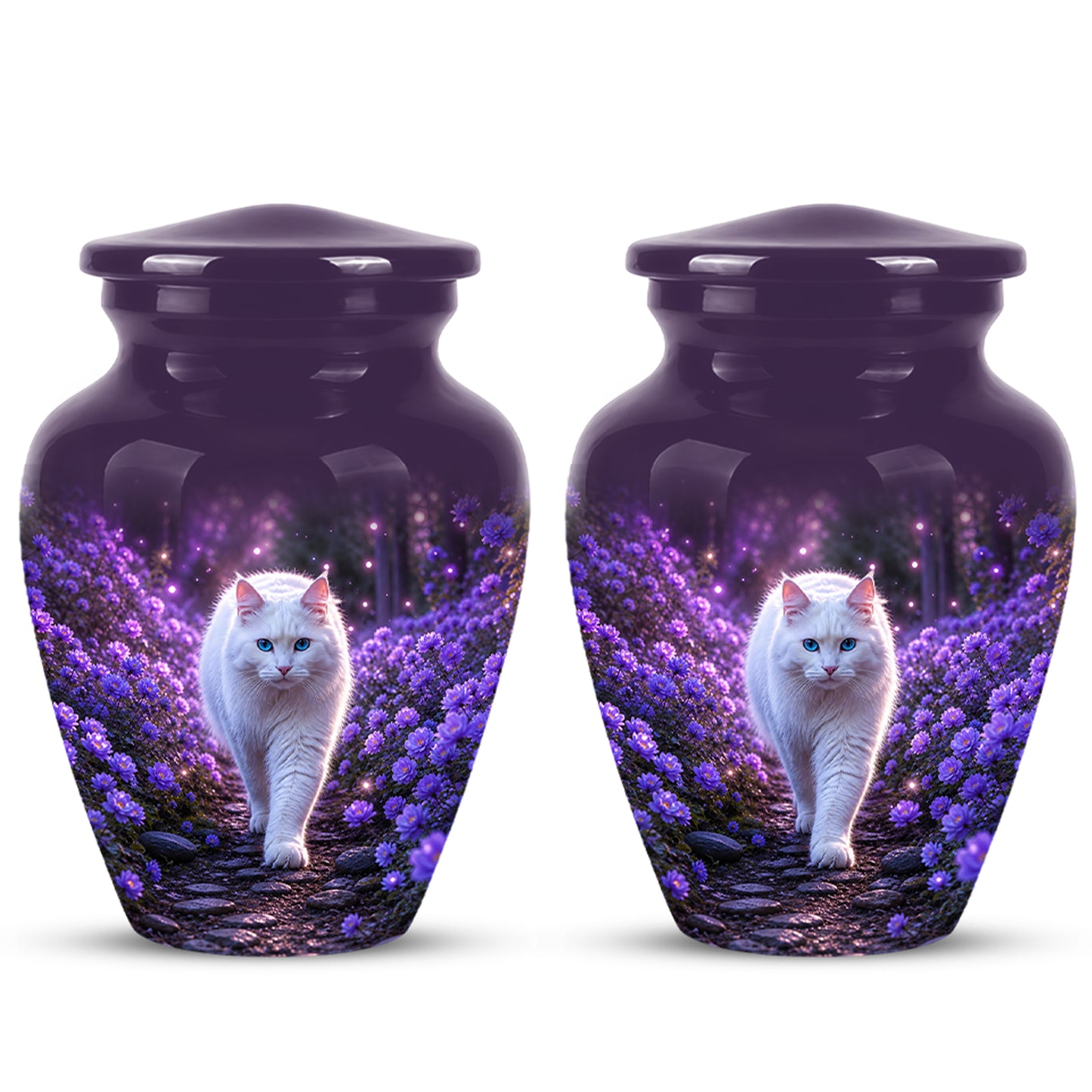 White Cat Cremation Urn - Personalized Burial Urns For Pet Ashes