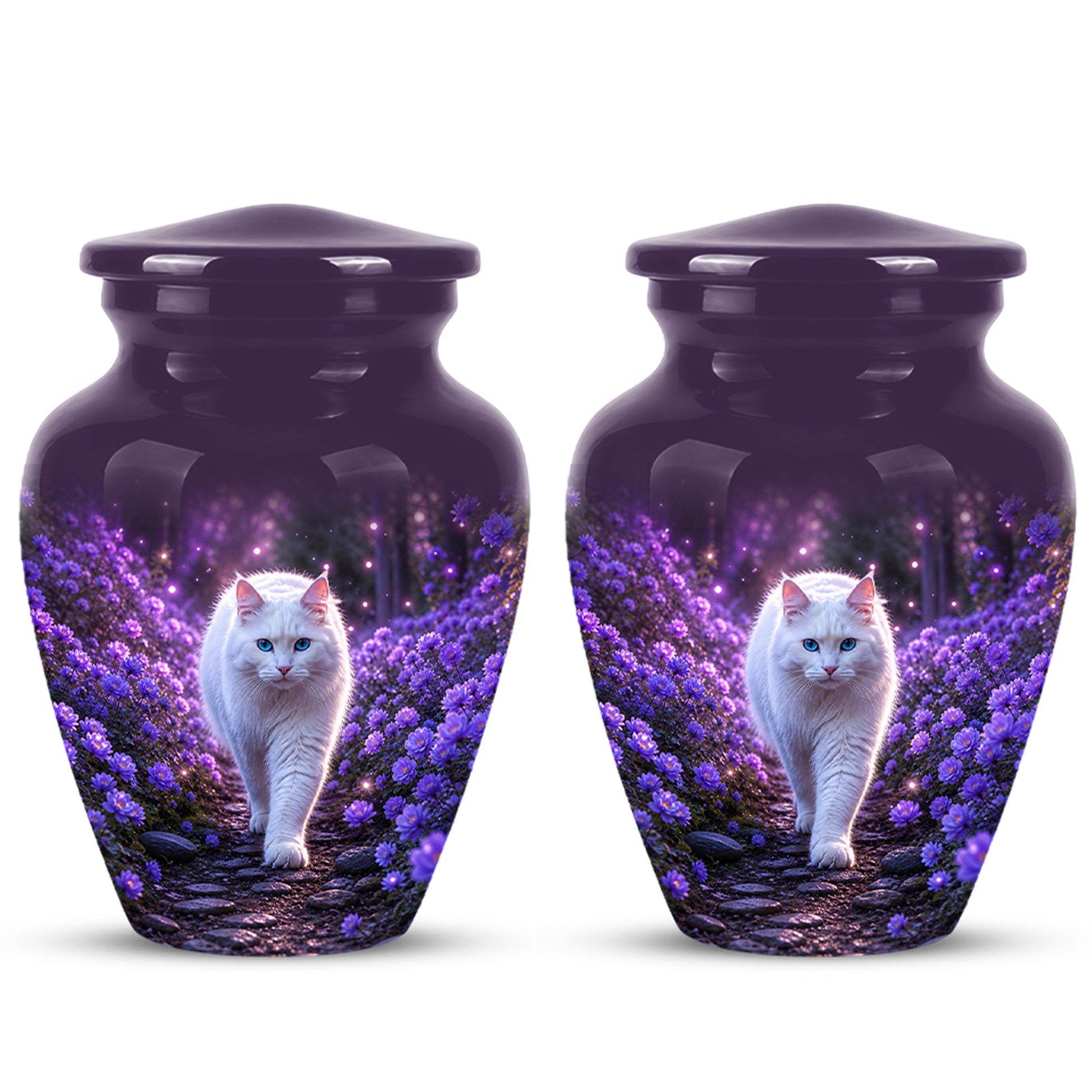 White Cat Cremation Urn - Personalized Burial Urns For Pet Ashes