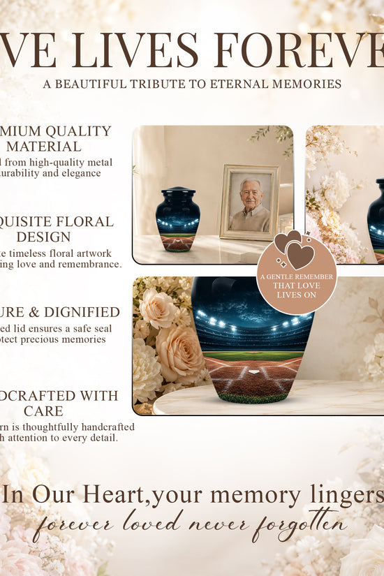 Personalized Baseball Ground Cremation Urn - Aluminium Memorial Urns