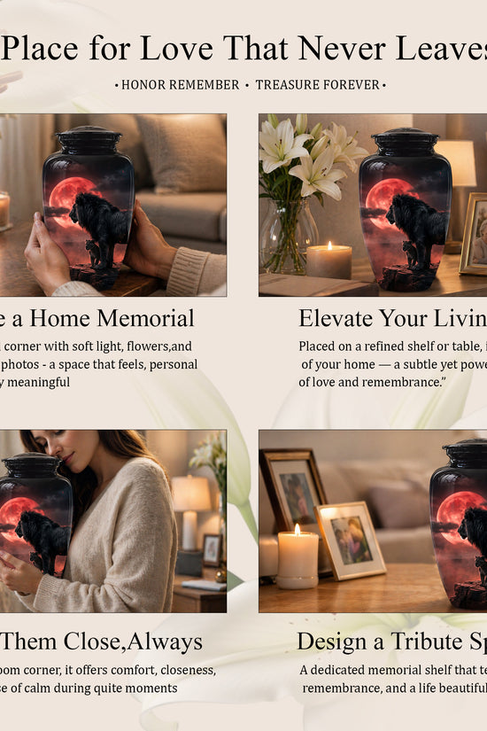 Lion With Cub Cremation Urn - Blood Moon Urns For Human Ashes