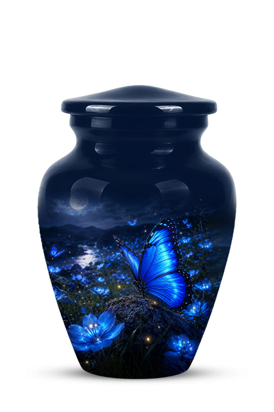 Personalized Blue Butterfly Cremation Urn - Handcrafted Urns For Women