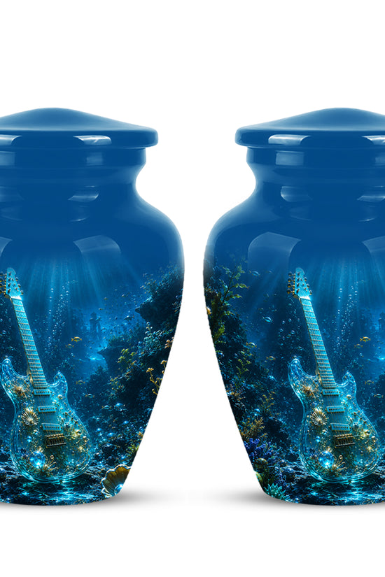 Underwater Guitar Themed Urn -Peaceful Memorial Tribute Urns For Ashes