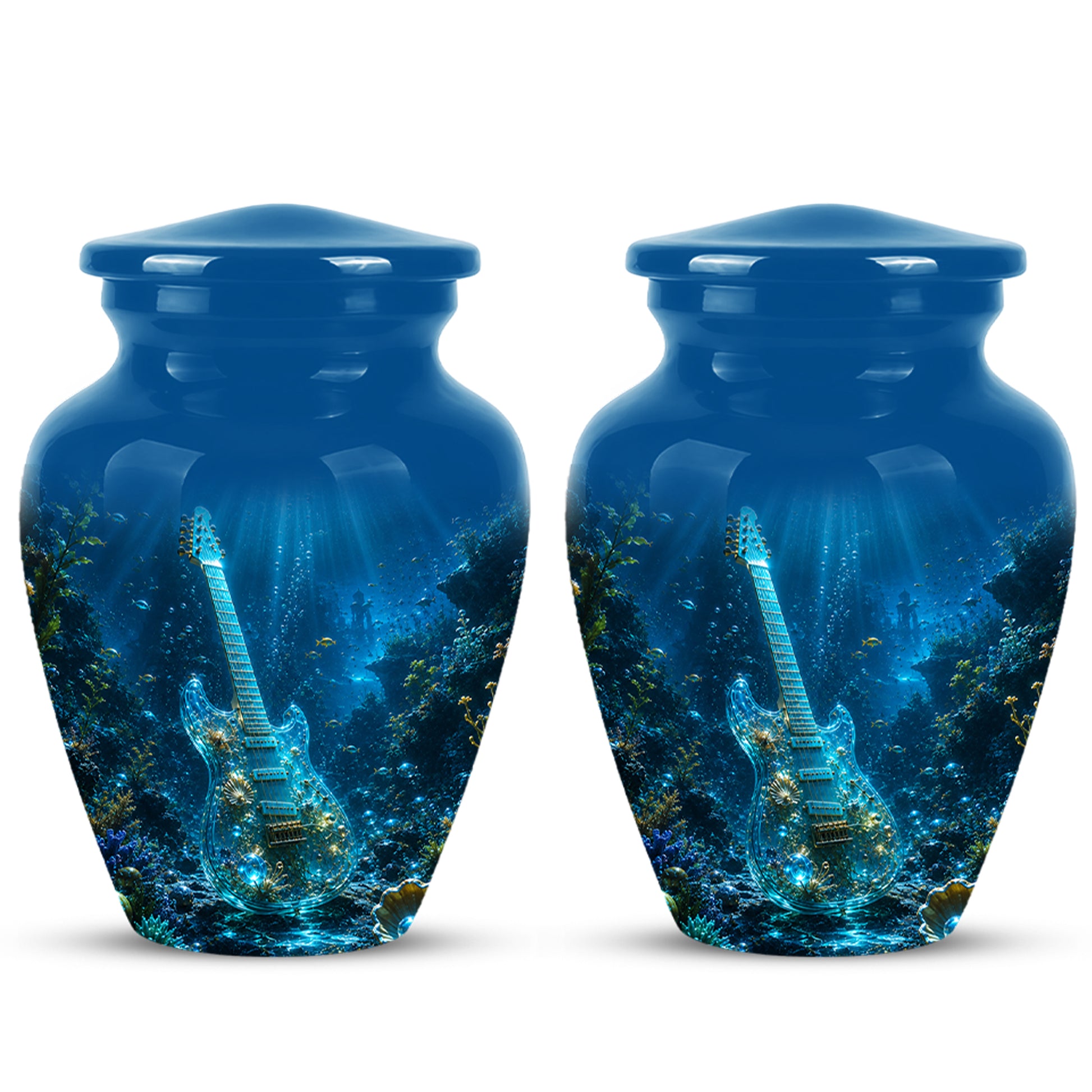 Underwater Guitar Themed Urn -Peaceful Memorial Tribute Urns For Ashes
