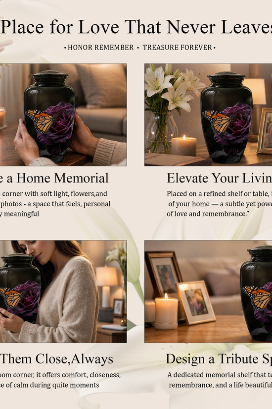 Yellow Butterfly On Purple Flower - Beautiful Burial Urns For Mom Ashes