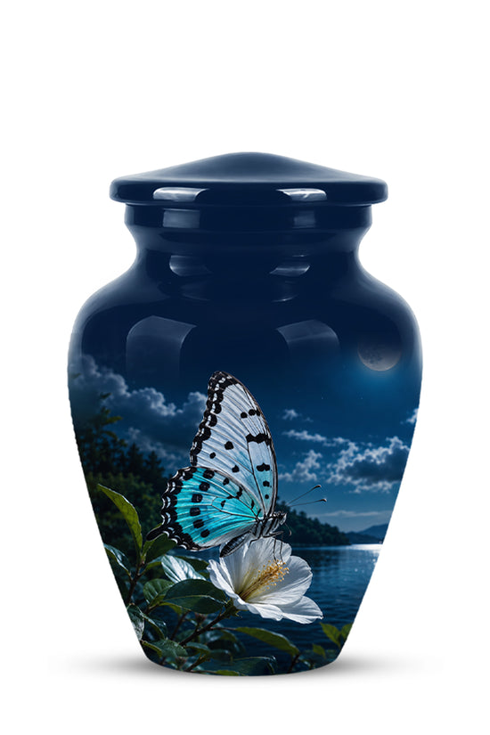 Colorful Butterfly On Flower Urn For Mom - Moonlight Memorial Urns
