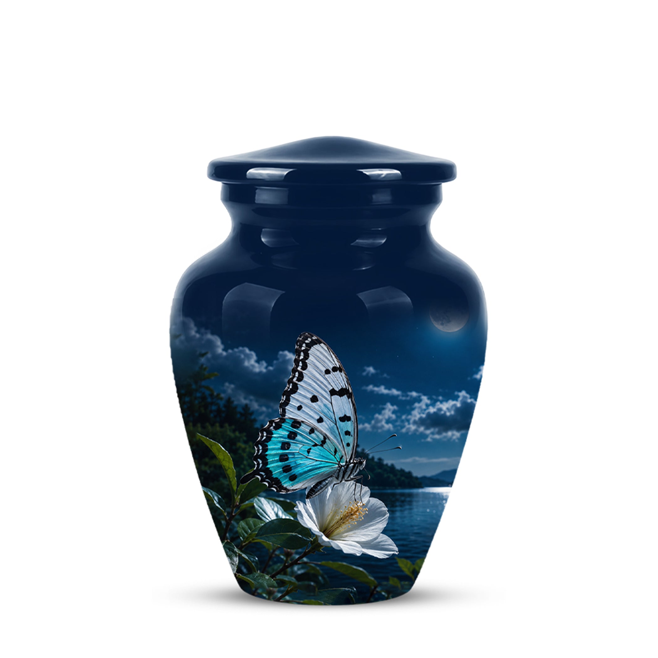 Colorful Butterfly On Flower Urn For Mom - Moonlight Memorial Urns
