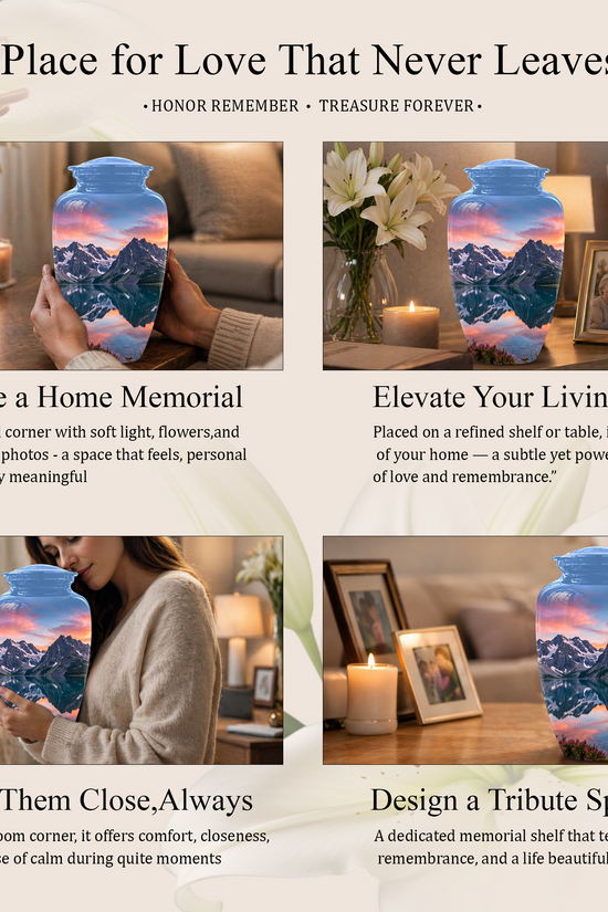 Mountain Lake Burial Urns - Sunset Scenic Cremation Urns For Nature Lovers
