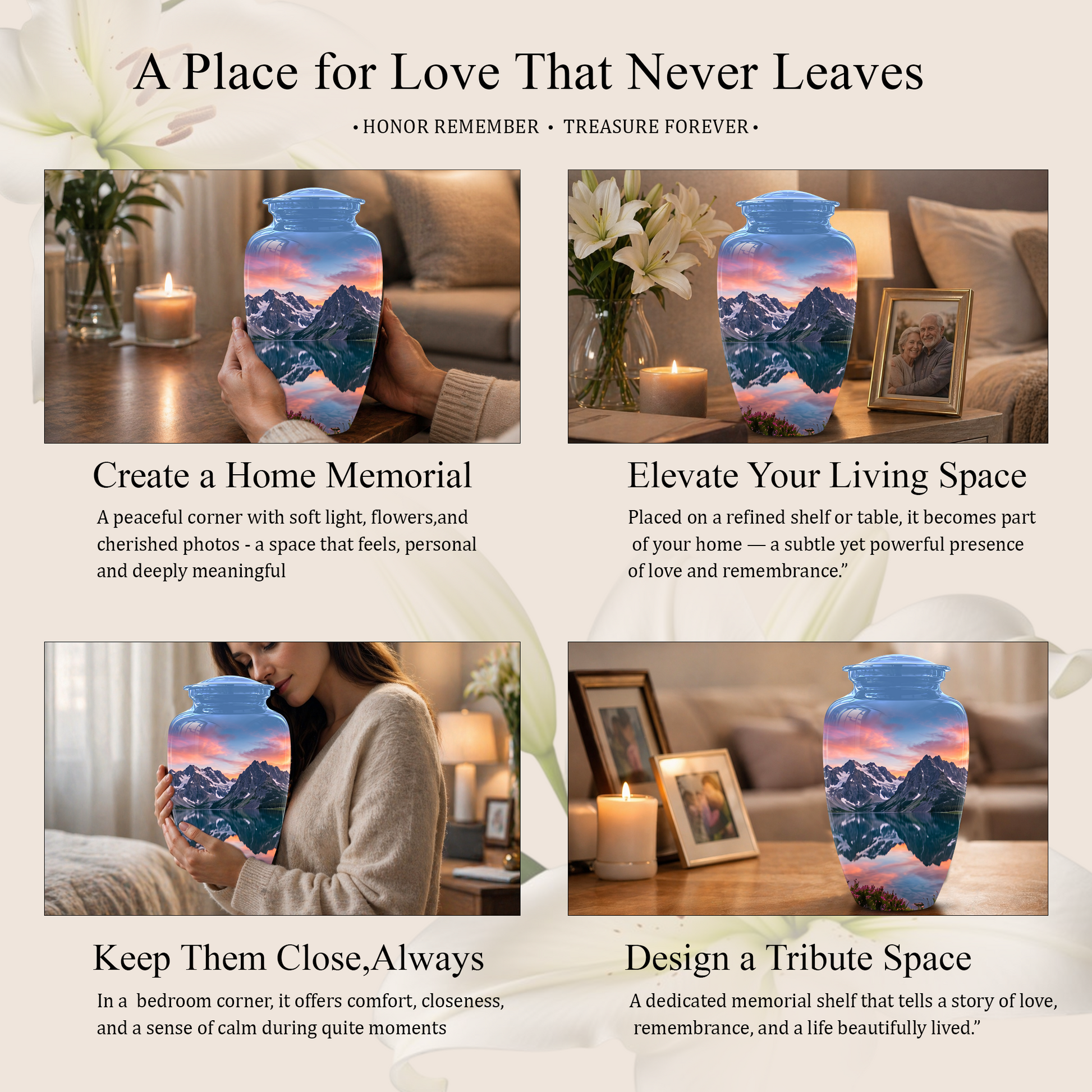 Mountain Lake Burial Urns - Sunset Scenic Cremation Urns For Nature Lovers