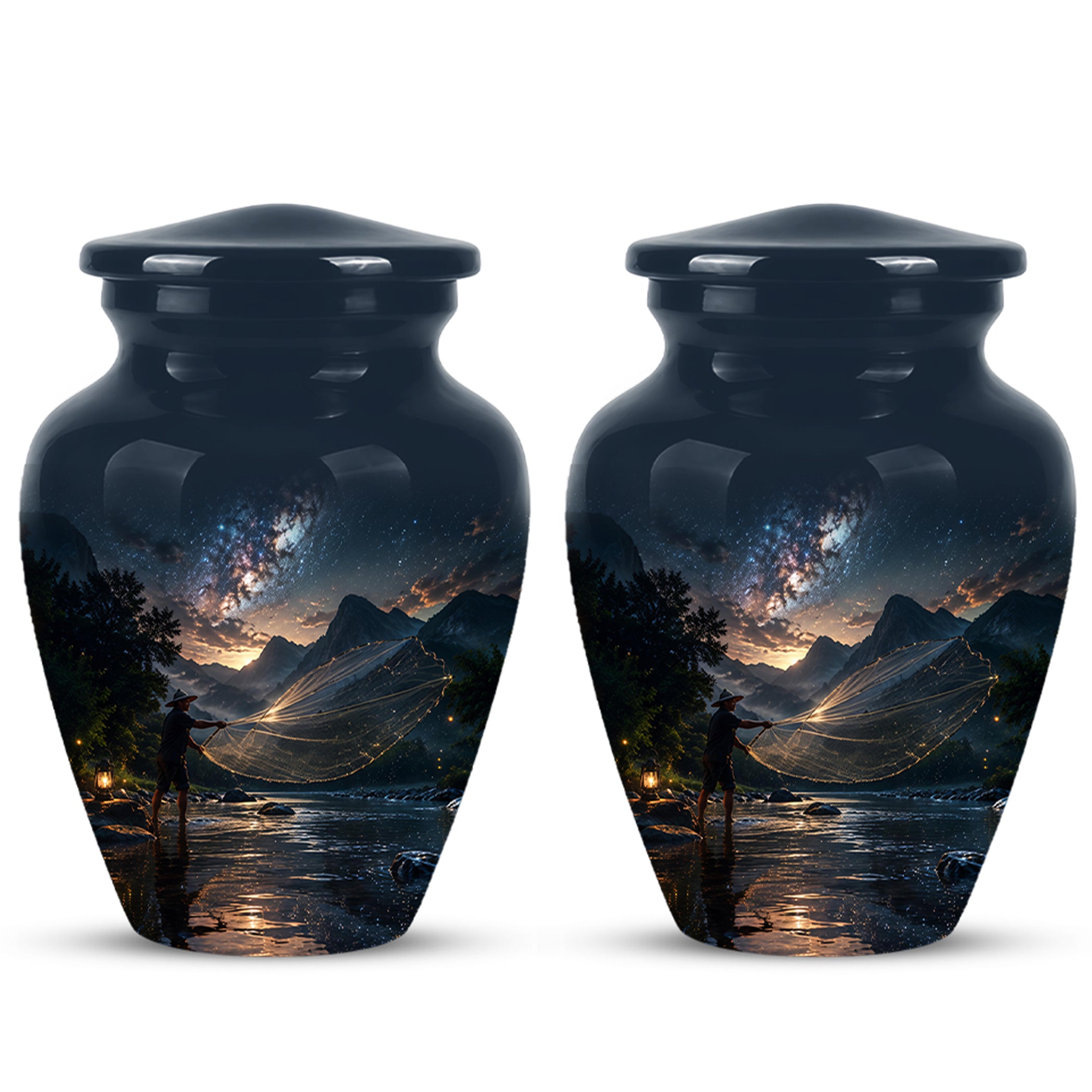 Fisherman Cremation Urn - Night Sky Memorial Urns For Human Ashes