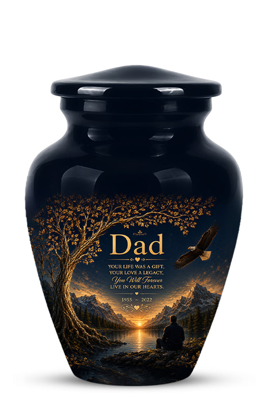 Mountain Memorial Urn for Dad – Black Funeral Urn for Human Ashes