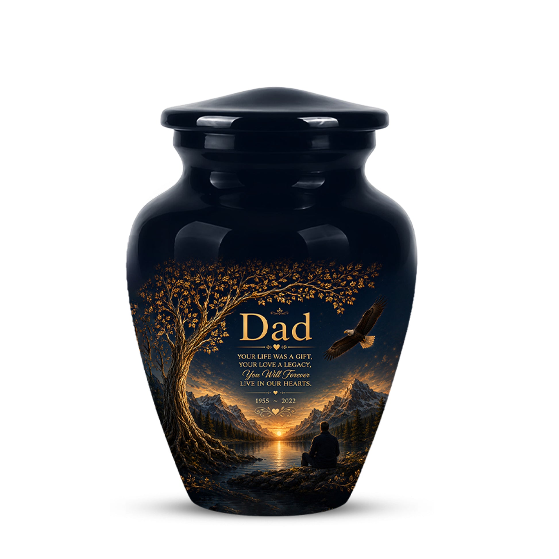 Mountain Memorial Urn for Dad – Black Funeral Urn for Human Ashes