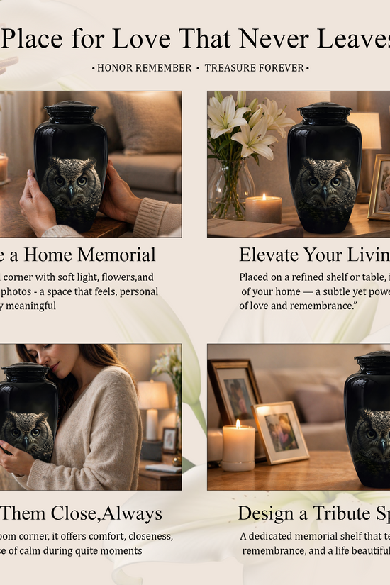 Owl Cremation Urns For Human Ashes - Black Burial Urns For Dad