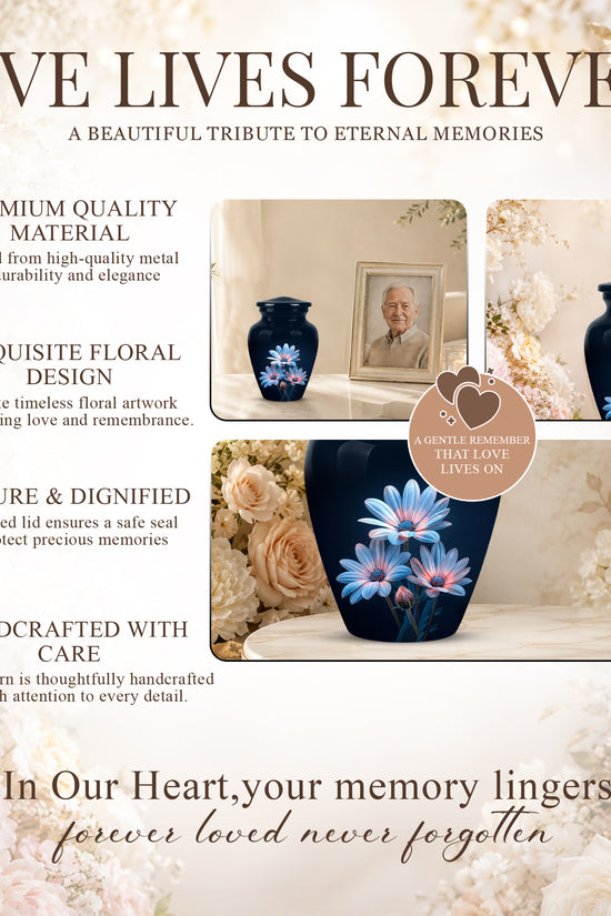 Blue Flower Memorial  Urn - Beautifully Crafted Urns To Tribute Ashes