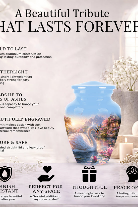 White Swan Themed Urn - Beautiful Custom Memorial Urns For Men & Women